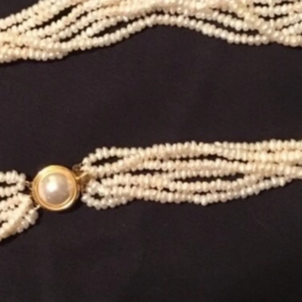 Multi Strand Twisted Freshwater Pearl Elegant Special Event Necklace Choker 16”